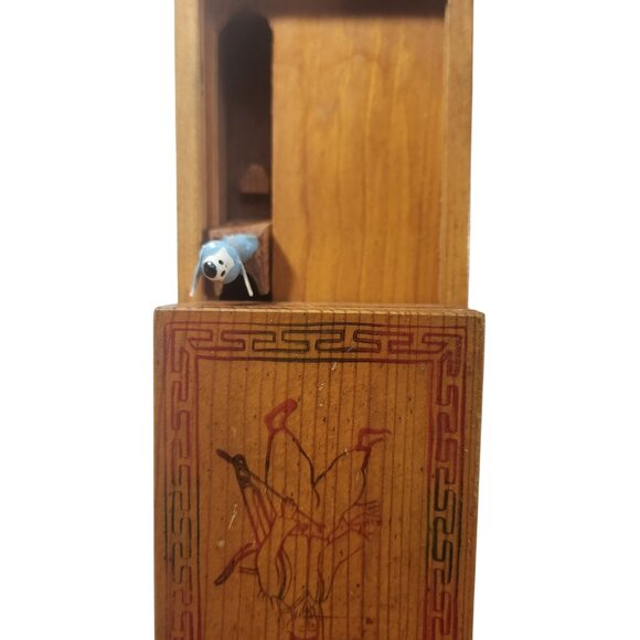Vintage Wooden Sliding Top Cigarette Box With Hand-Painted Oriental Design - Picture 4 of 8